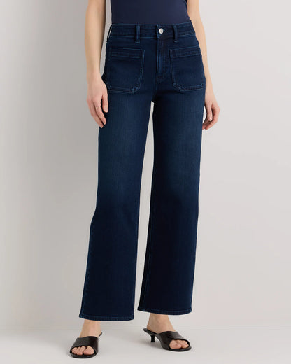 Bella Stretch Patch Pocket Wide Leg Jeans - 24 / Seaside Blue