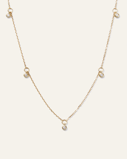 14K Gold Diamond Dangle Bezel Station Necklace - One Size / Yellow Gold