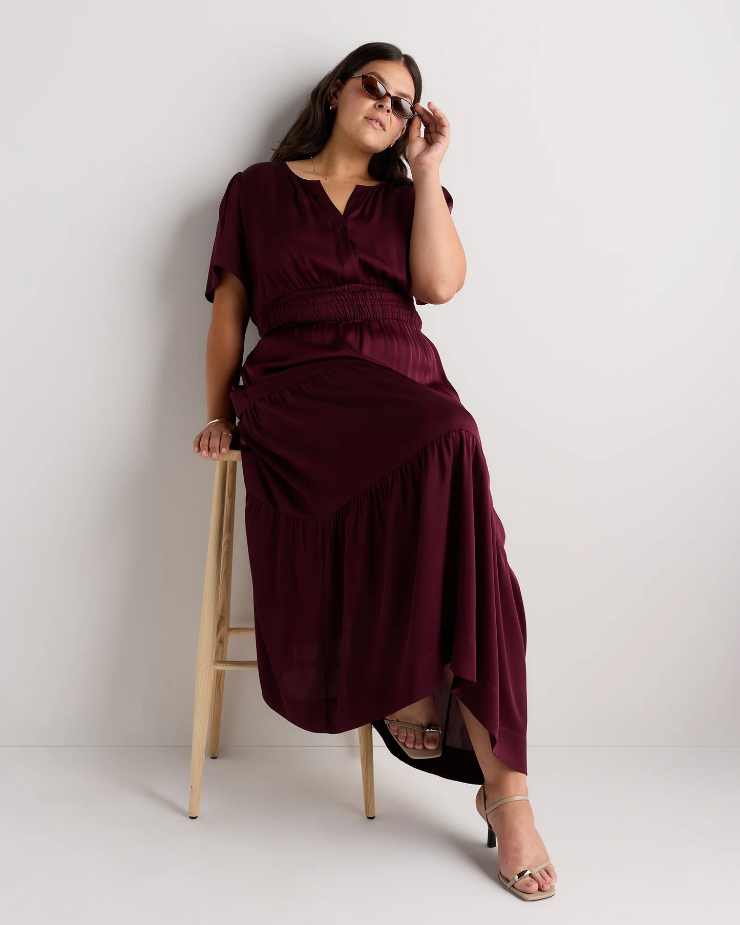 Washable Stretch Silk Tiered Maxi Dress - 1X / Navy