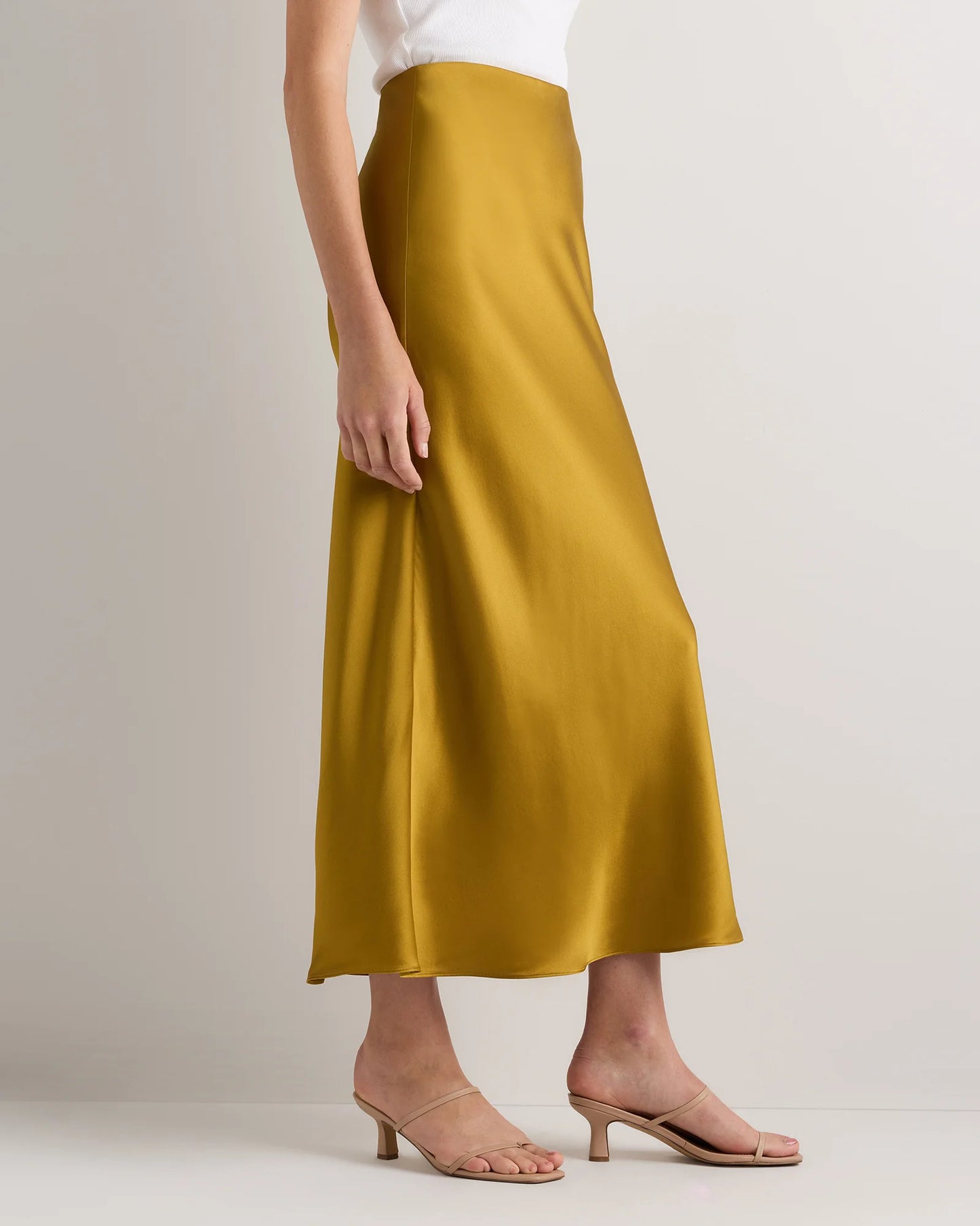 100% Washable Silk Maxi Skirt - XS / Champagne