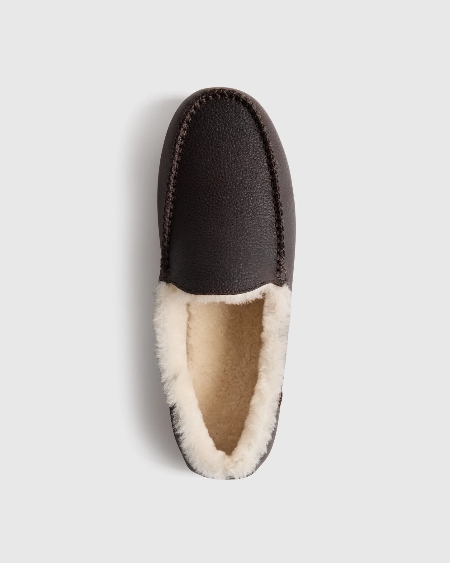 Italian Leather Handstitched Moccasin Slipper - 7 / Black