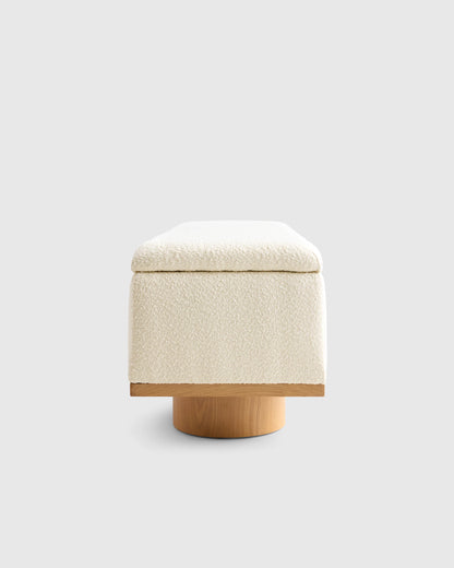 Oak and Performance Boucle Storage Bench - One Size / Ivory