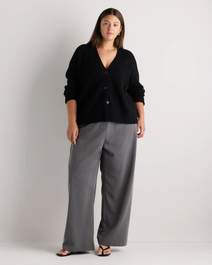 Mongolian Cashmere Fisherman Boxy Cropped Cardigan Sweater - 1X / Black