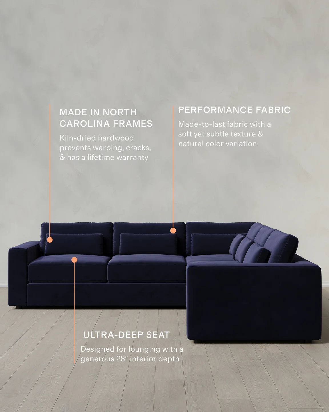 Ashford Deep Seat L Sectional in Performance Velvet - 119x119 / Taupe