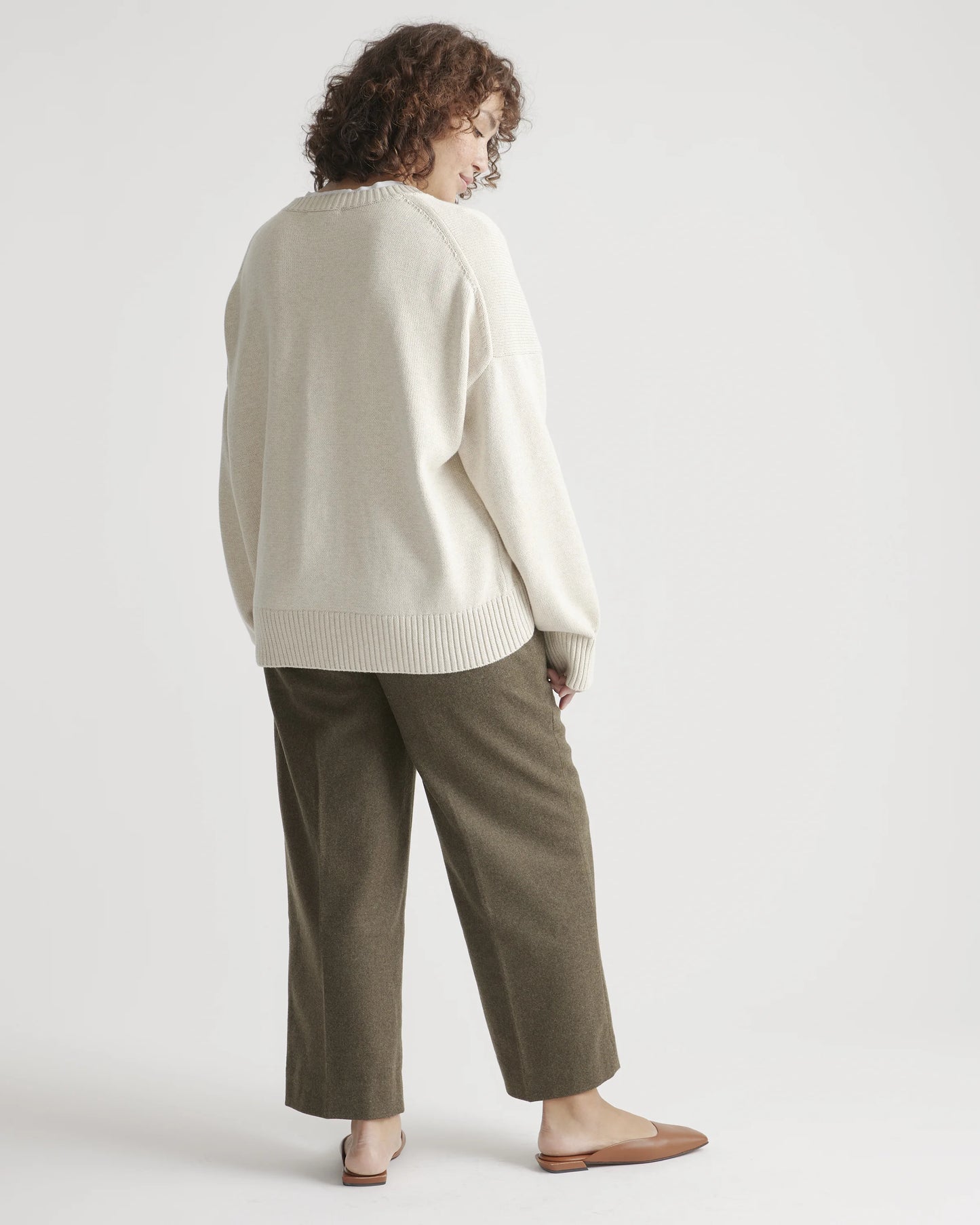 100% Organic Cotton Boyfriend Crew Sweater - XS / Speckled Beige