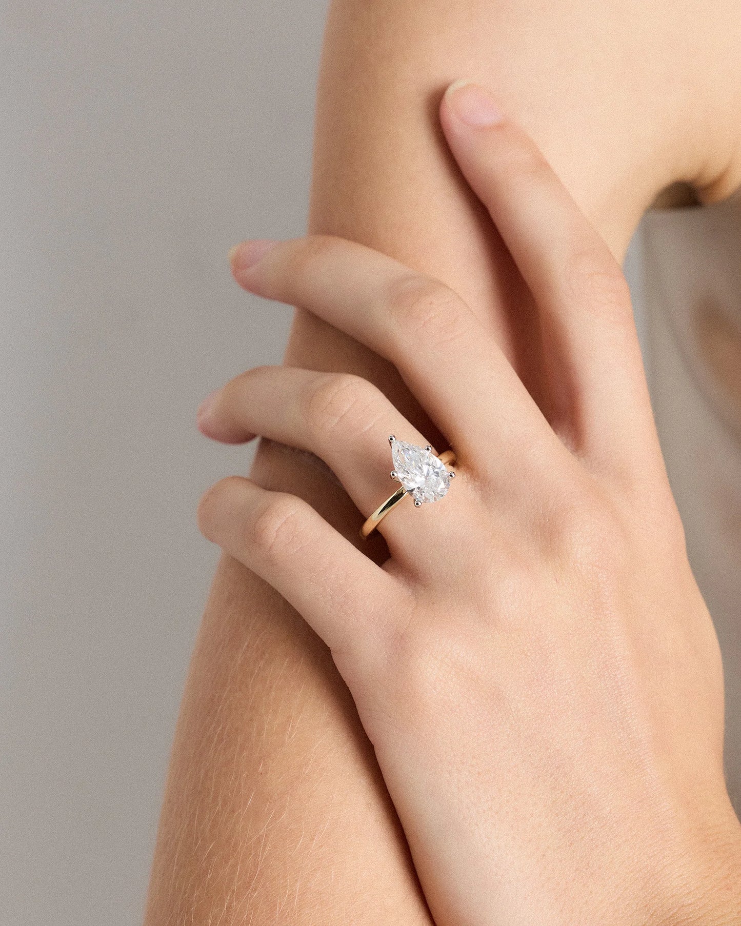 Lab Grown Diamond Pear Comfort Fit Engagement Ring - 3ct - 4 / Yellow Gold
