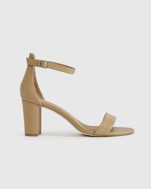 Italian Leather 65mm Block Heel - 5 / Cashew