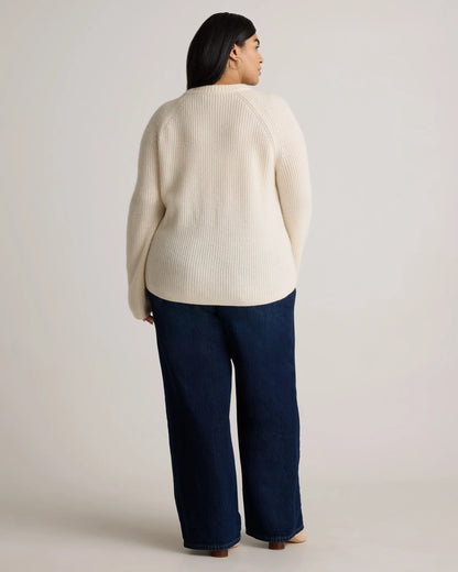 Mongolian Cashmere Fisherman Crewneck Sweater - 1X / Pale Custard Yellow