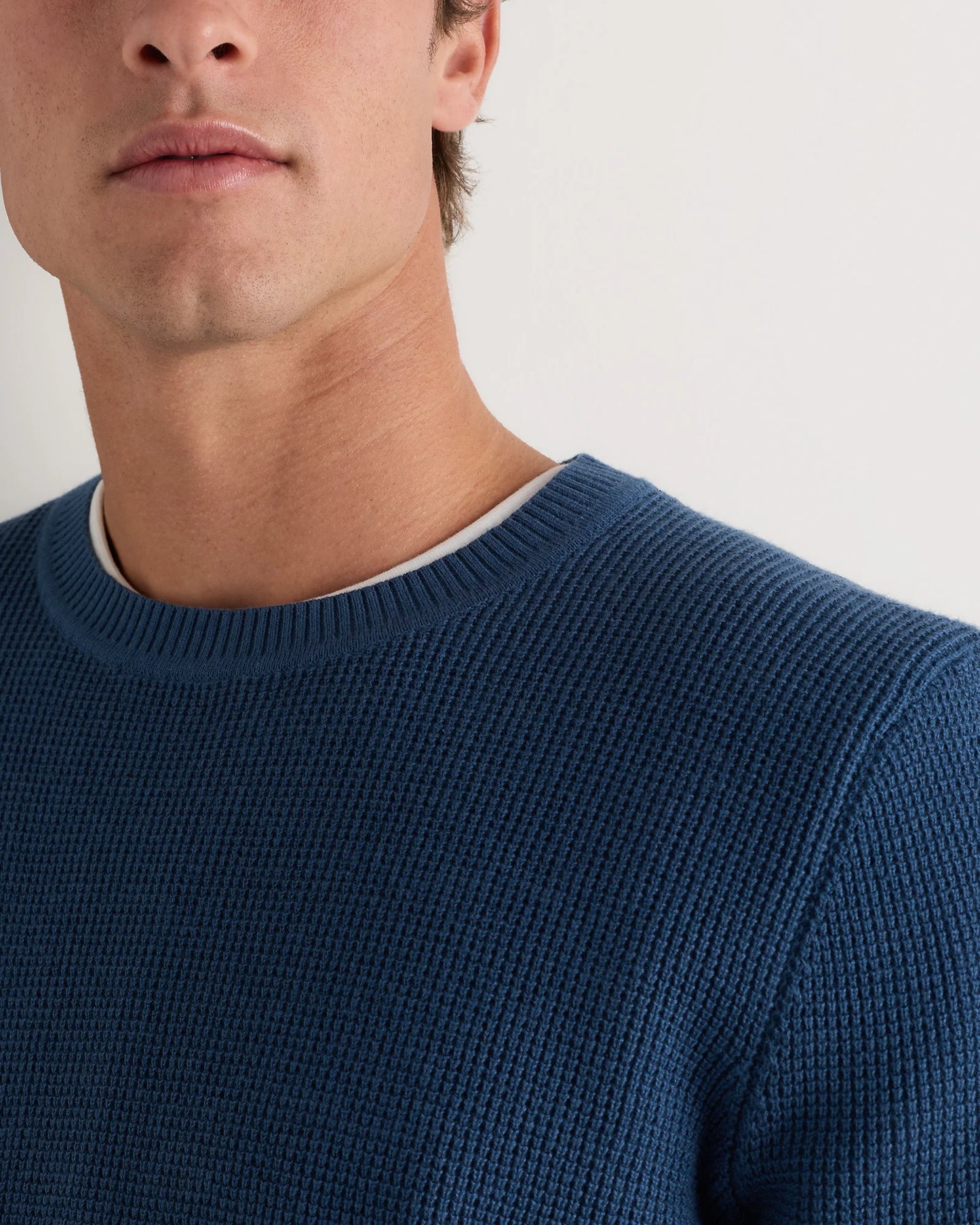 Organic Cotton Cashmere Waffle Crewneck Sweater - S / Bayberry Olive