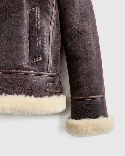 100% Shearling Cold Weather Bomber Jacket - XS / Black