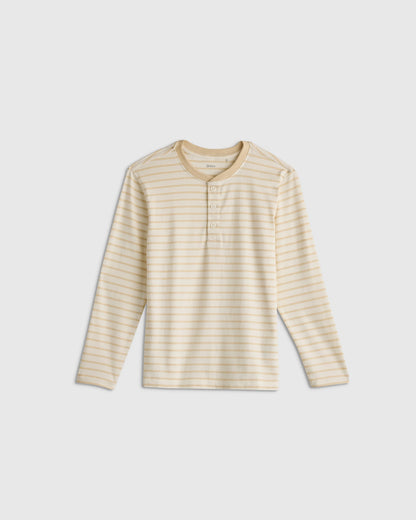 100% Organic Cotton Long Sleeve Henley Tee - 2T / Oatmeal Stripe
