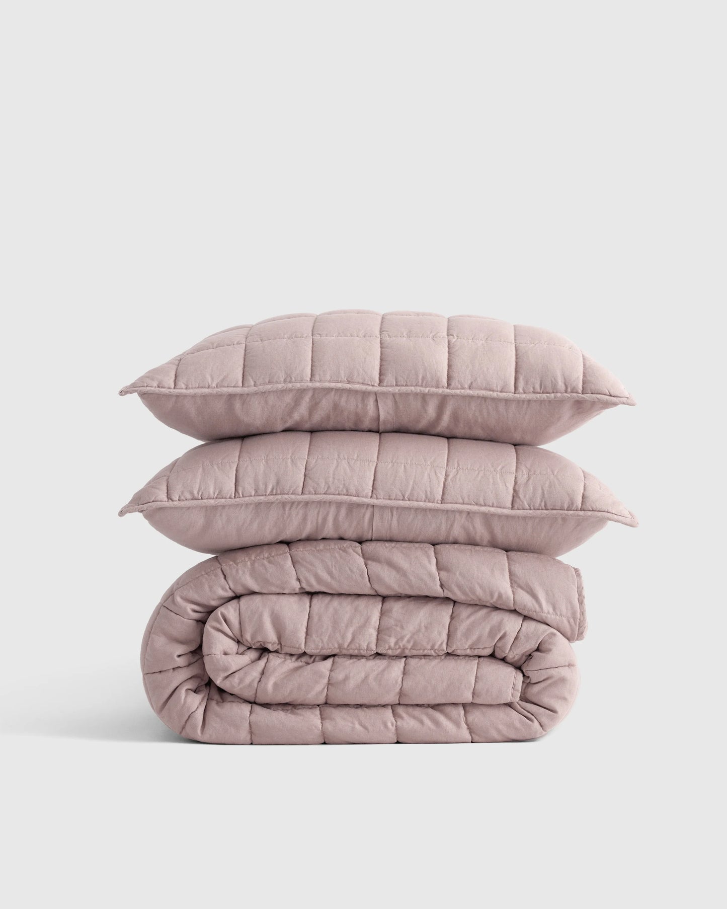 European Linen Box Quilt Set - Twin / Dusty Olive