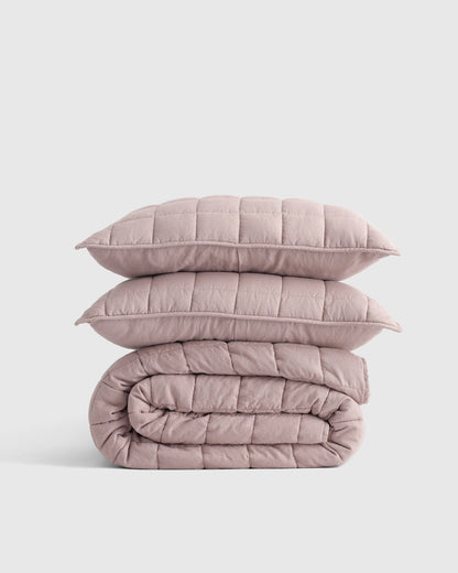 European Linen Box Quilt Set - Twin / Dusty Olive