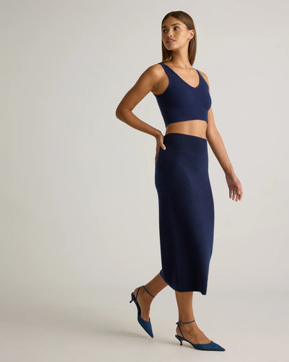 Mongolian Cashmere Fitted Midi Skirt - XS / Brown