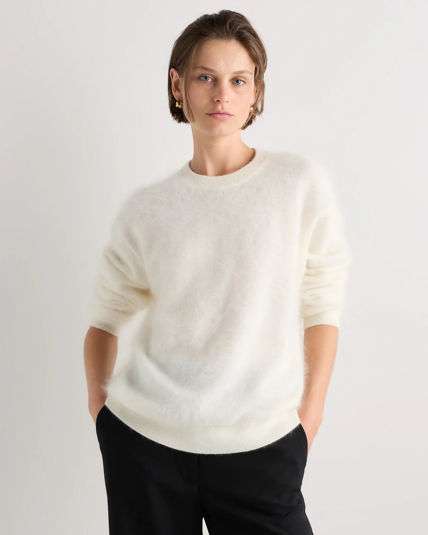 Brushed Cashmere Oversized Crewneck Sweater - XS / Heather Grey