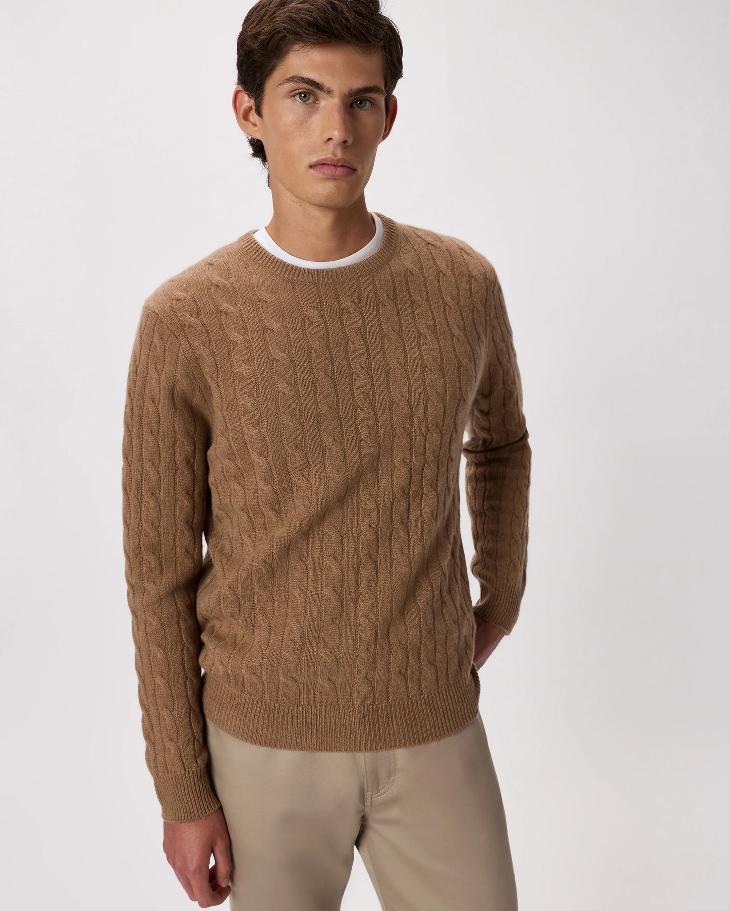 Mongolian Cashmere Classic Cable Crewneck Sweater - S / Teak