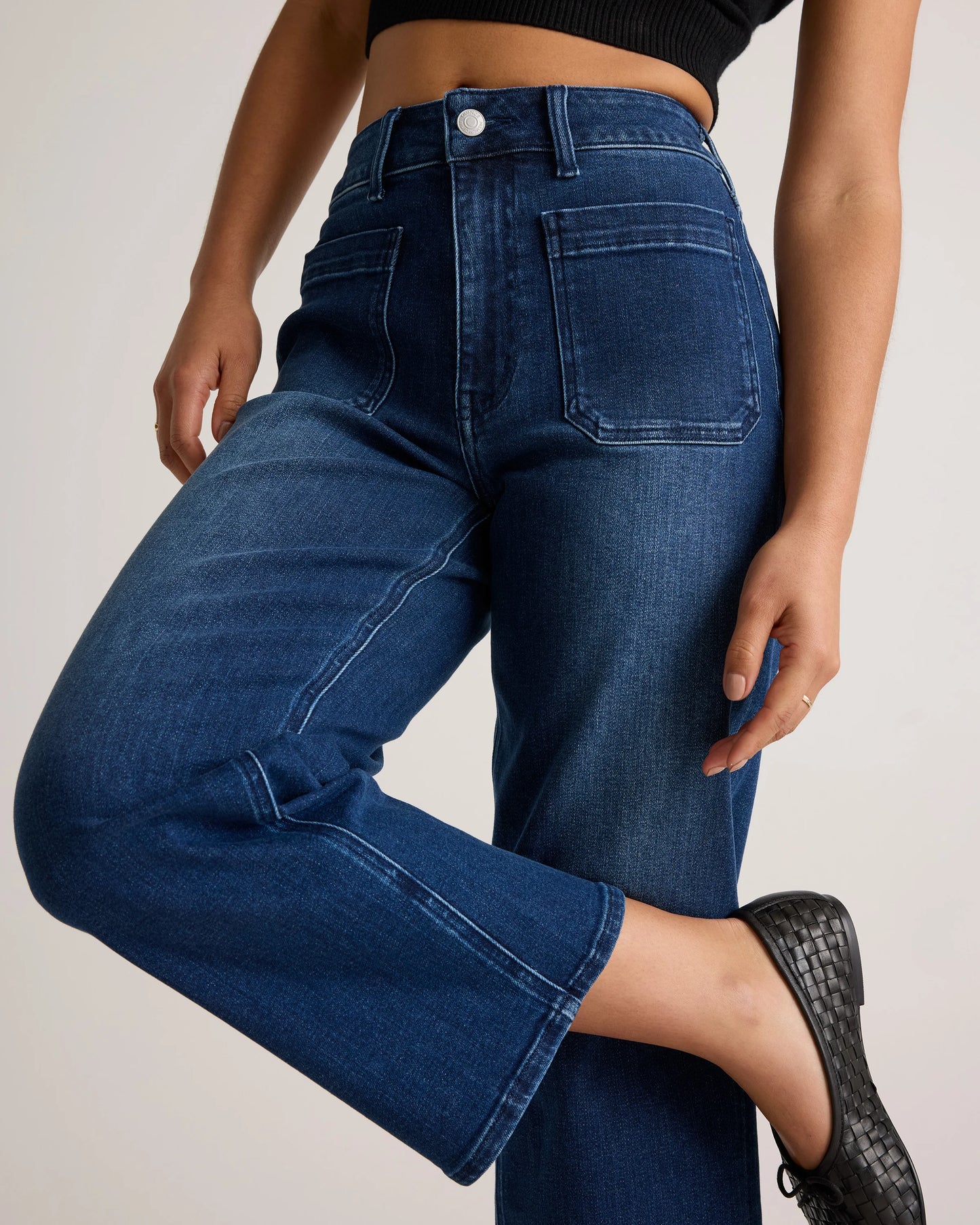 Bella Stretch Patch Pocket Wide Leg Jeans - 24 / Seaside Blue