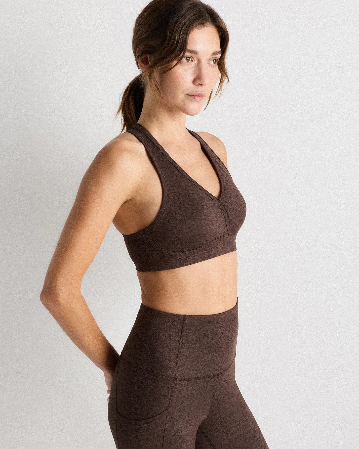 Ultra-Soft V-Neck Racerback Bra - XS / Heather Black