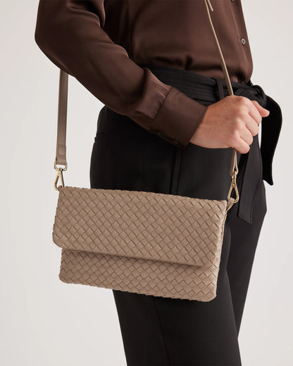 Italian Leather Handwoven Convertible Clutch - One Size / Cognac