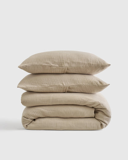Organic Cotton Gauze Duvet Cover Set - Twin / Dried Sage