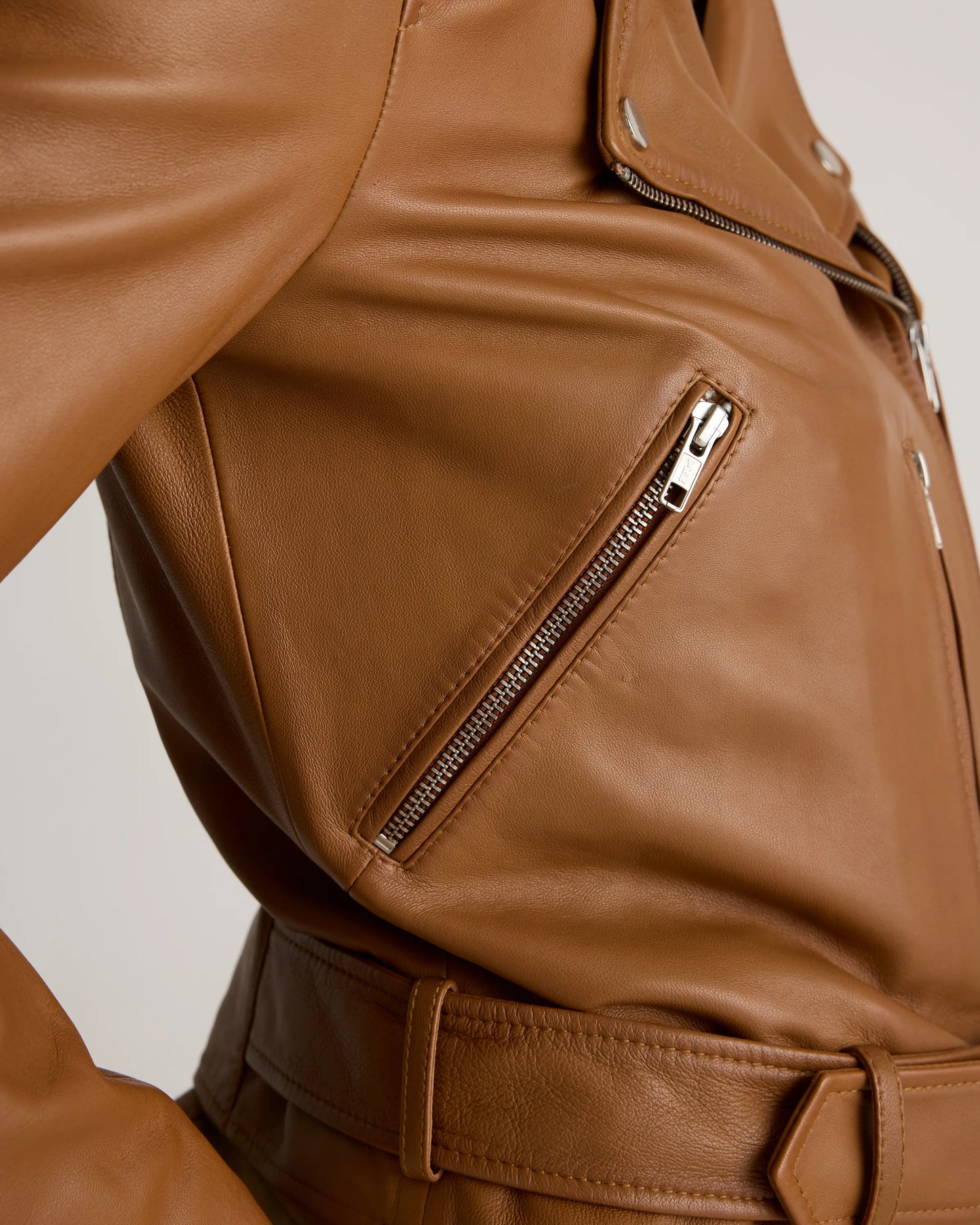 100% Leather Motorcycle Jacket - XS / Cognac