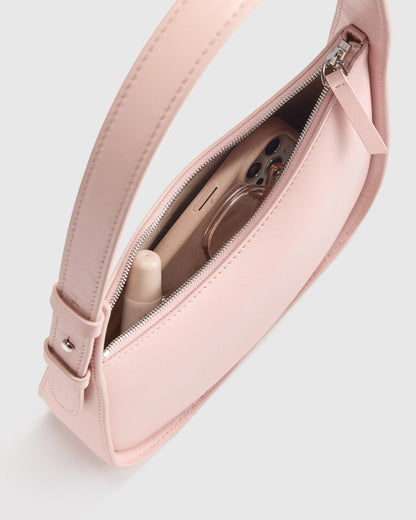 Italian Leather Asymmetrical Mini Shoulder Bag - One Size / Shell Pink