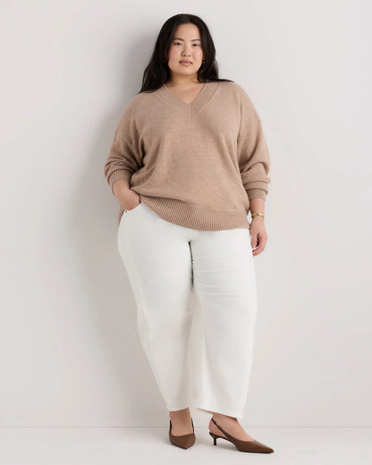 Mongolian Cashmere Oversized V-Neck Sweater - 1X / Pale Custard Yellow