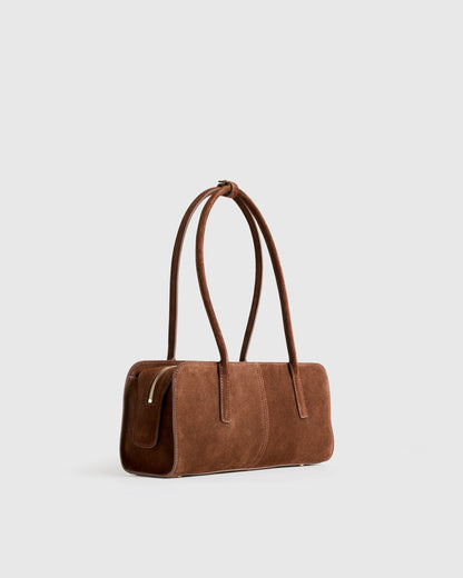 Italian Suede East-West Shoulder Bag - One Size / Whiskey