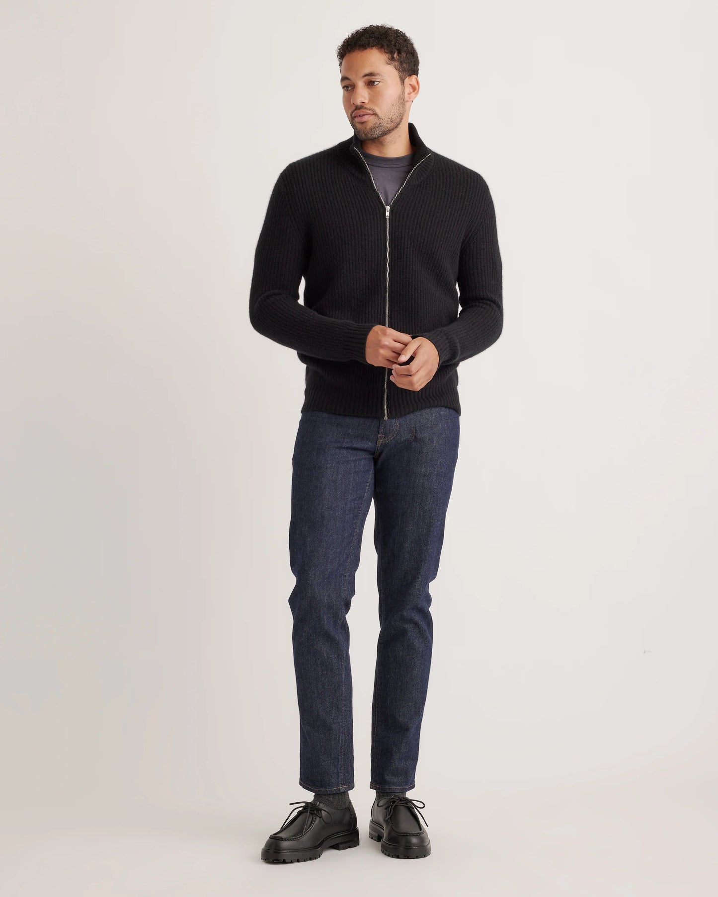 Mongolian Cashmere Fisherman Full Zip Sweater - S / Teak