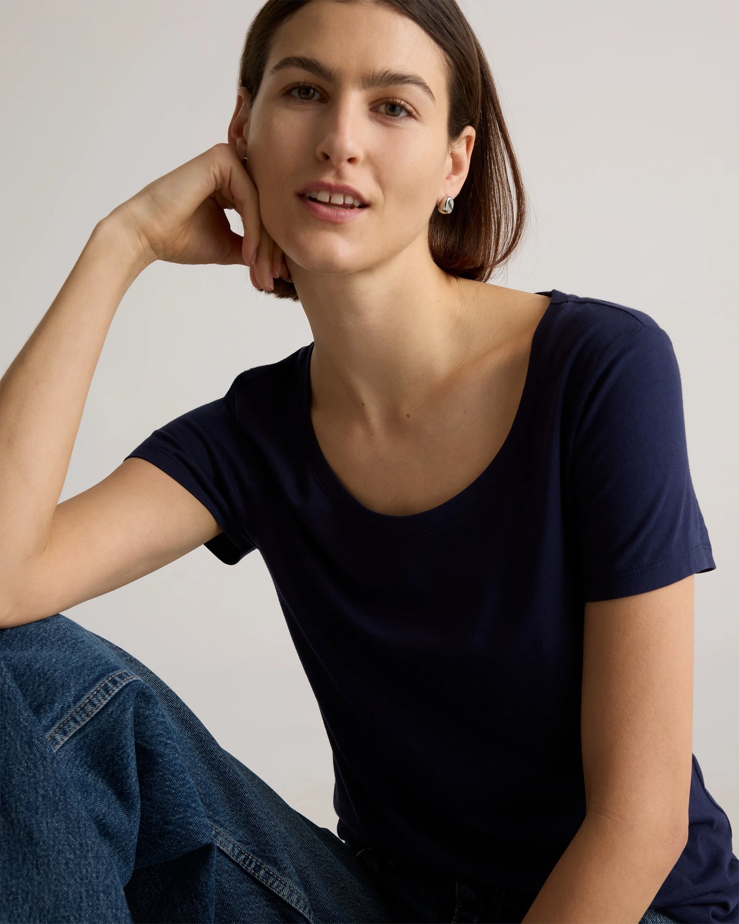 Cotton Modal Scoop Neck Tee - XS / Navy