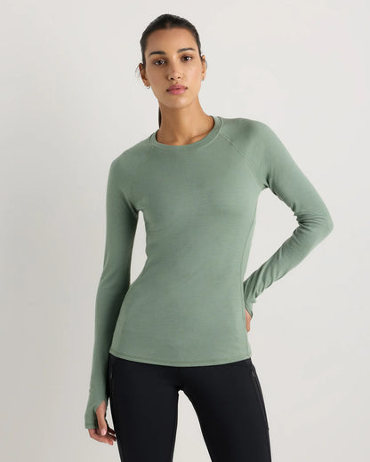 100% Merino Wool Cold Weather Base Layer Crew - XS / Sea Spray Green