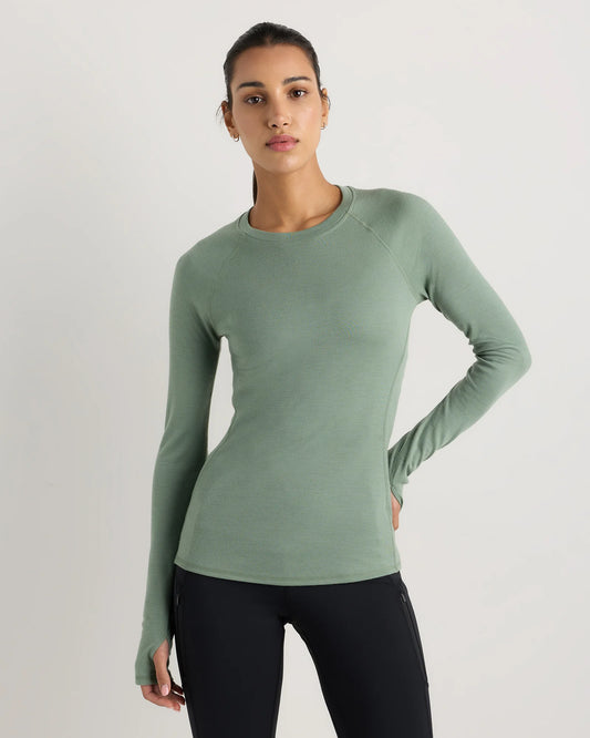 100% Merino Wool Cold Weather Base Layer Crew - XS / Sea Spray Green