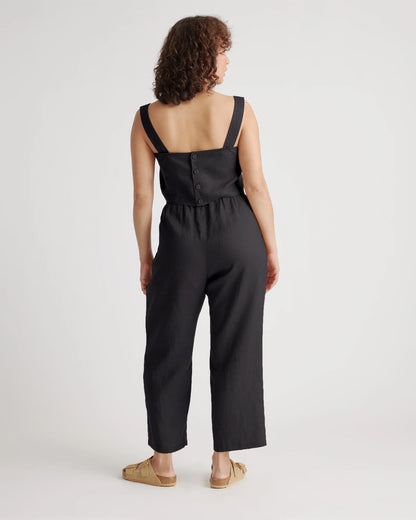 100% European Linen Tapered Ankle Pants - XS / Blue Pinstripe