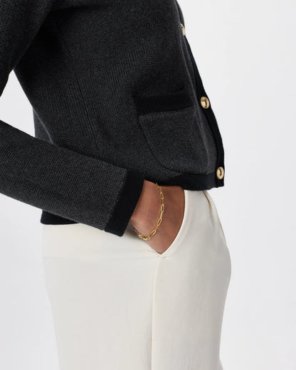 100% Organic Cotton Sweater Jacket - XS / Black/Ivory Colorblock