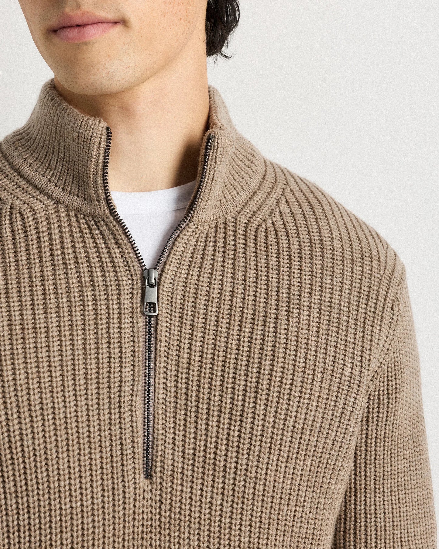 Australian Merino Wool Half Zip Sweater - S / Heather Bone