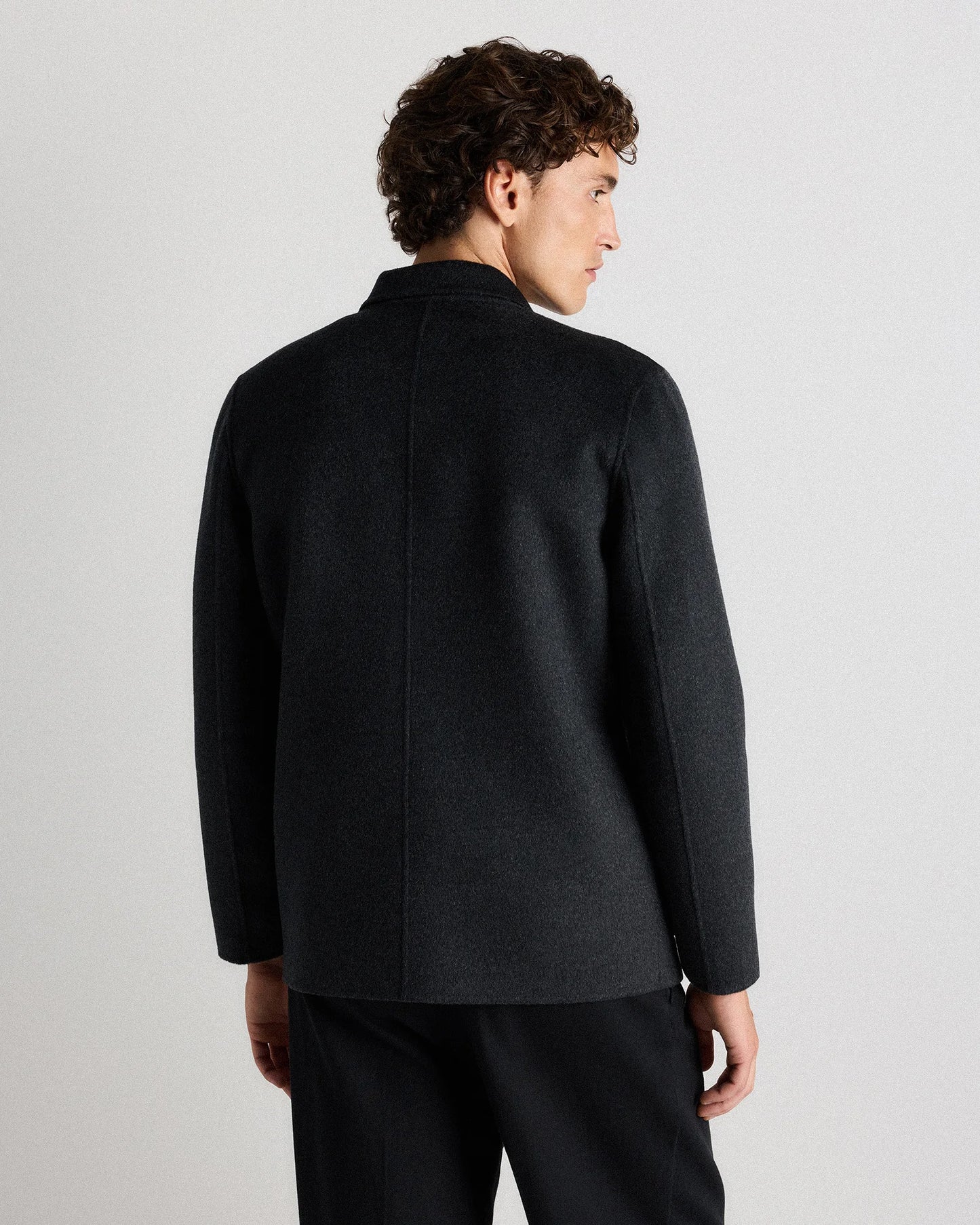 100% Mongolian Cashmere Double-Faced Chore Blazer - S / Heather Charcoal