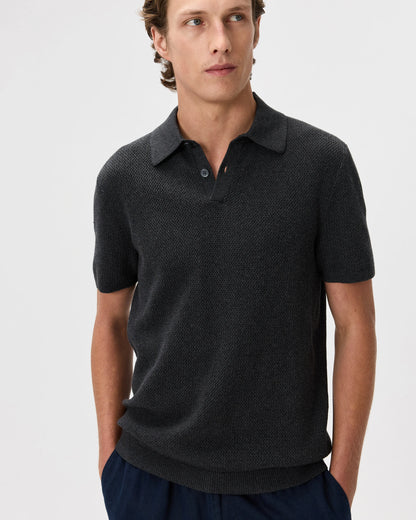 100% Organic Cotton Mesh-Stitch Sweater Polo - XS / Charcoal