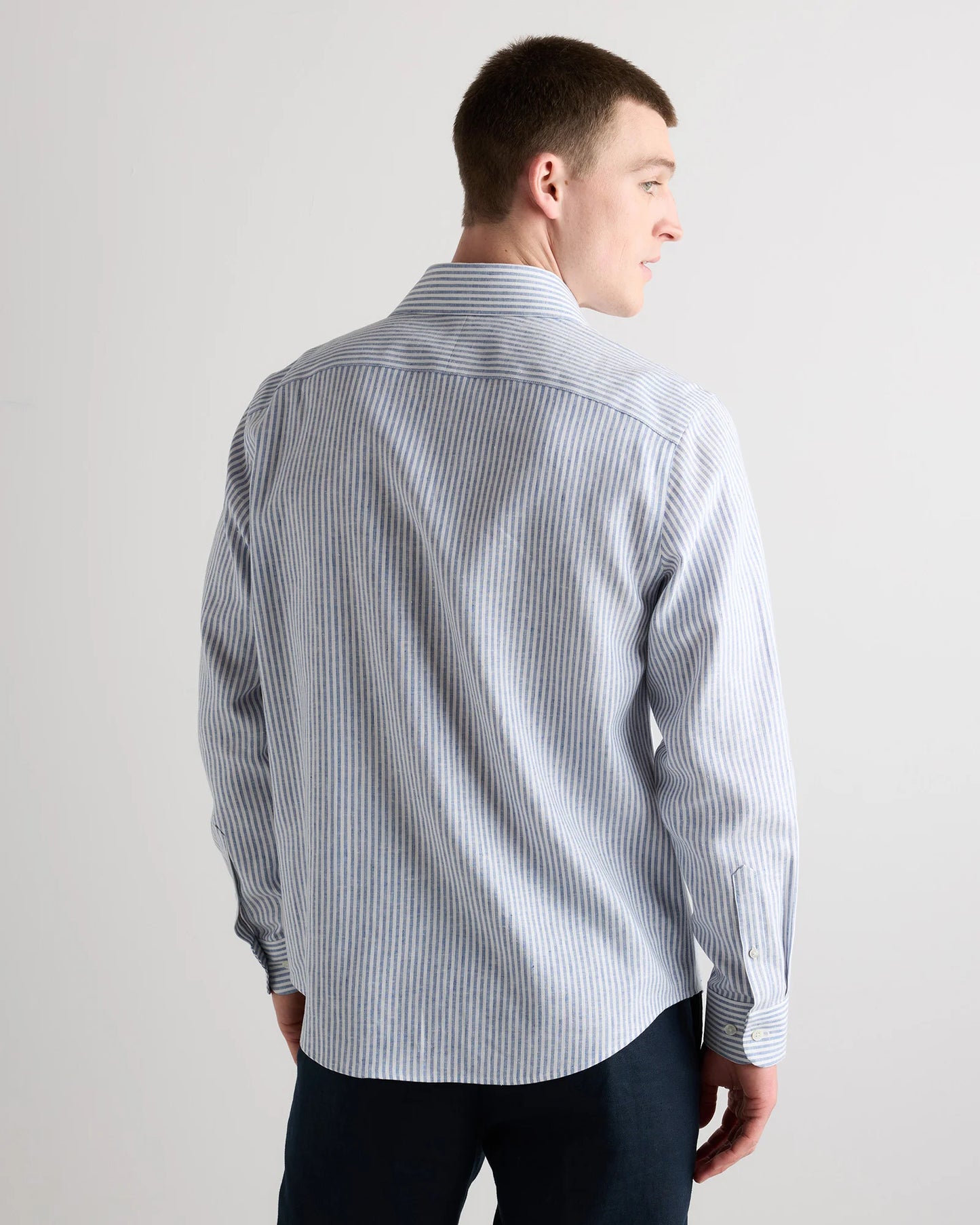 100% European Linen Wrinkle-Resistant Dress Shirt - S / Chambray Blue