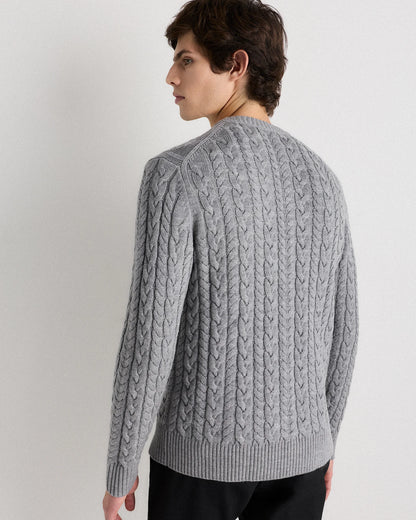 Australian Merino Wool Cable Crewneck Sweater - S / Heather Grey