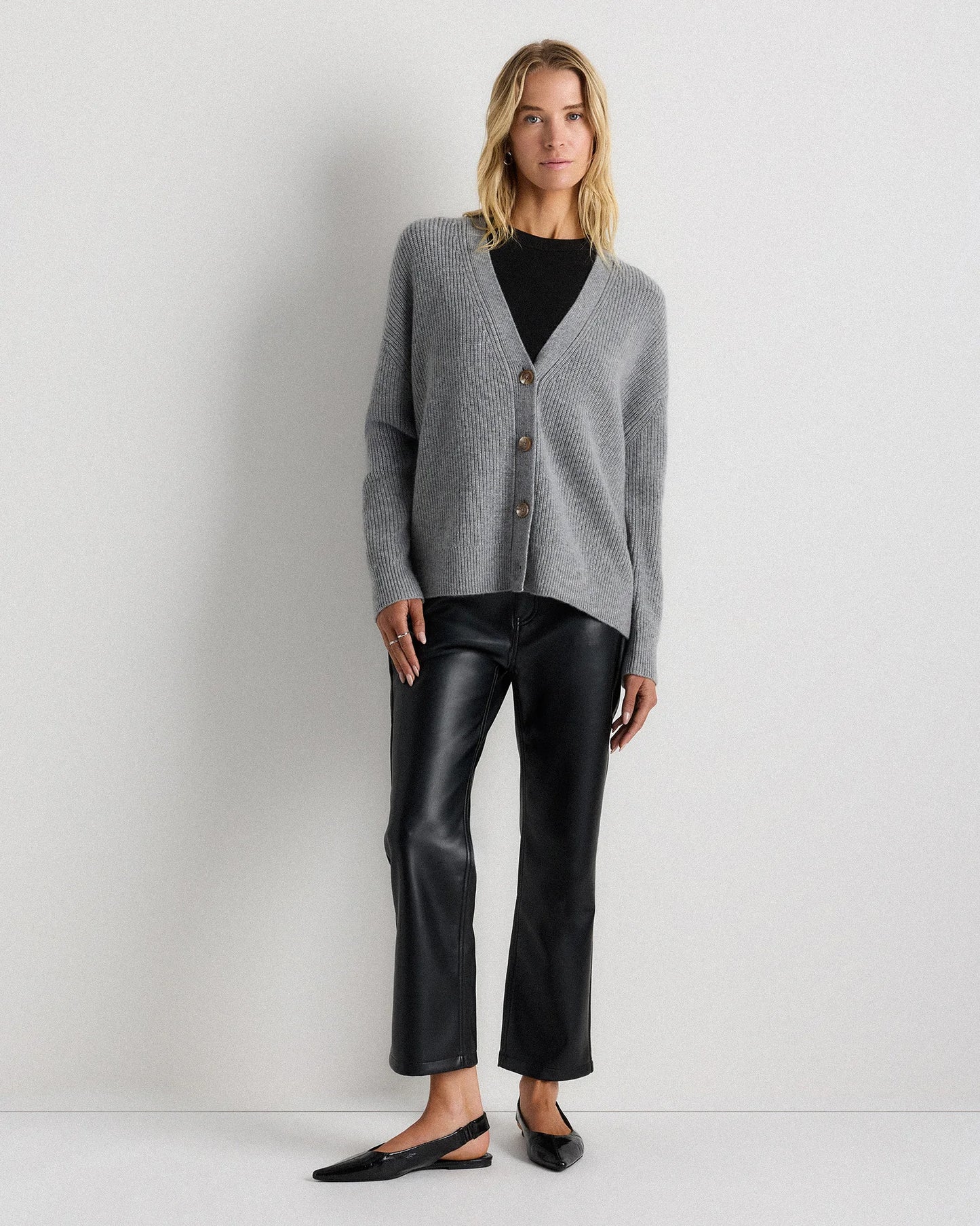 Mongolian Cashmere Fisherman Boxy Cropped Cardigan Sweater - XS / Faded Denim