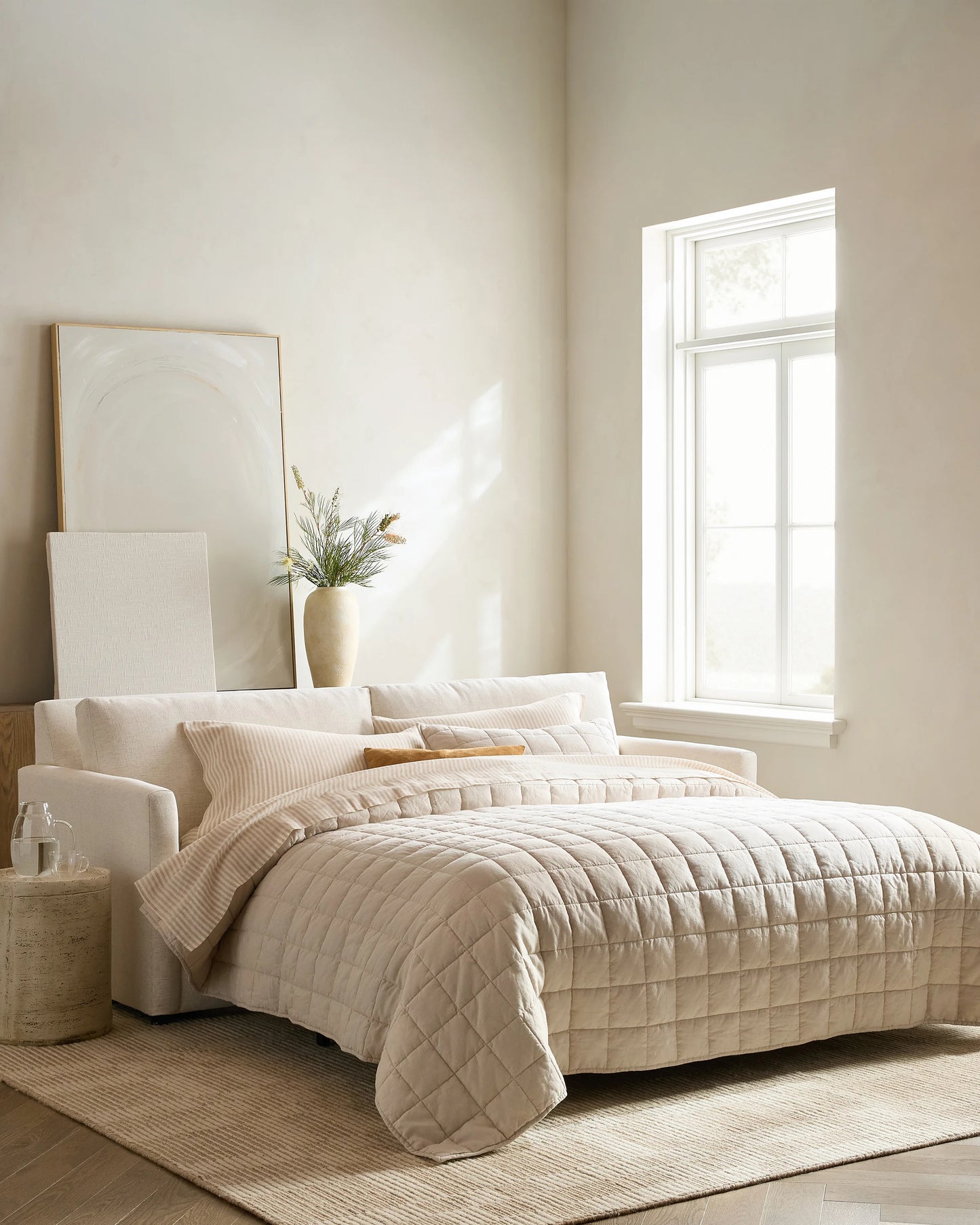 Brennan Sleeper Sofa in Performance Chenille Linen Blend - Queen / Snow