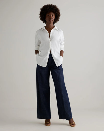 100% European Linen Long Sleeve Shirt - XS / Blue Pinstripe