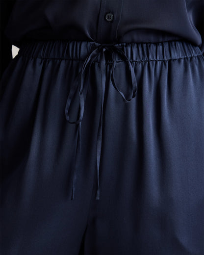 100% Washable Silk Drawstring Wide Leg Pants - XS / Champagne