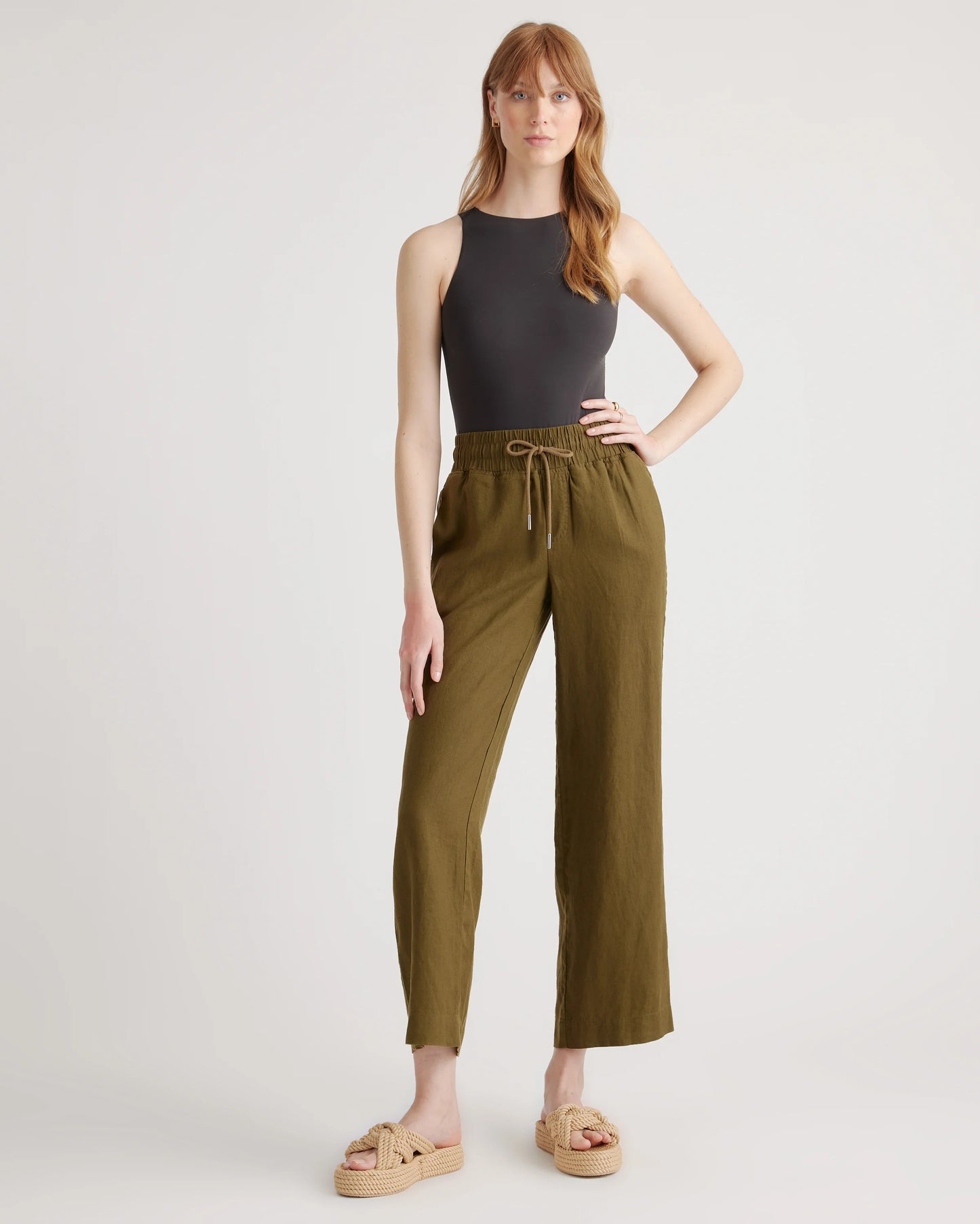 100% European Linen Wide Leg Pants - XS / Bayberry Olive