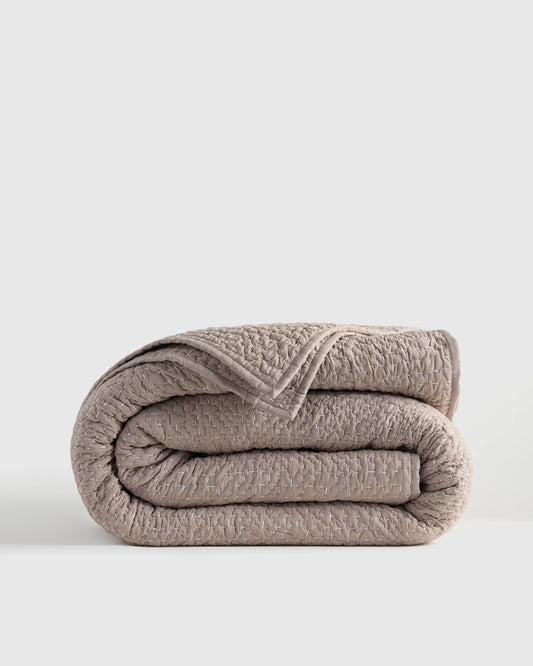 Organic Cotton Hand Stitched Quilt - Twin / Stone