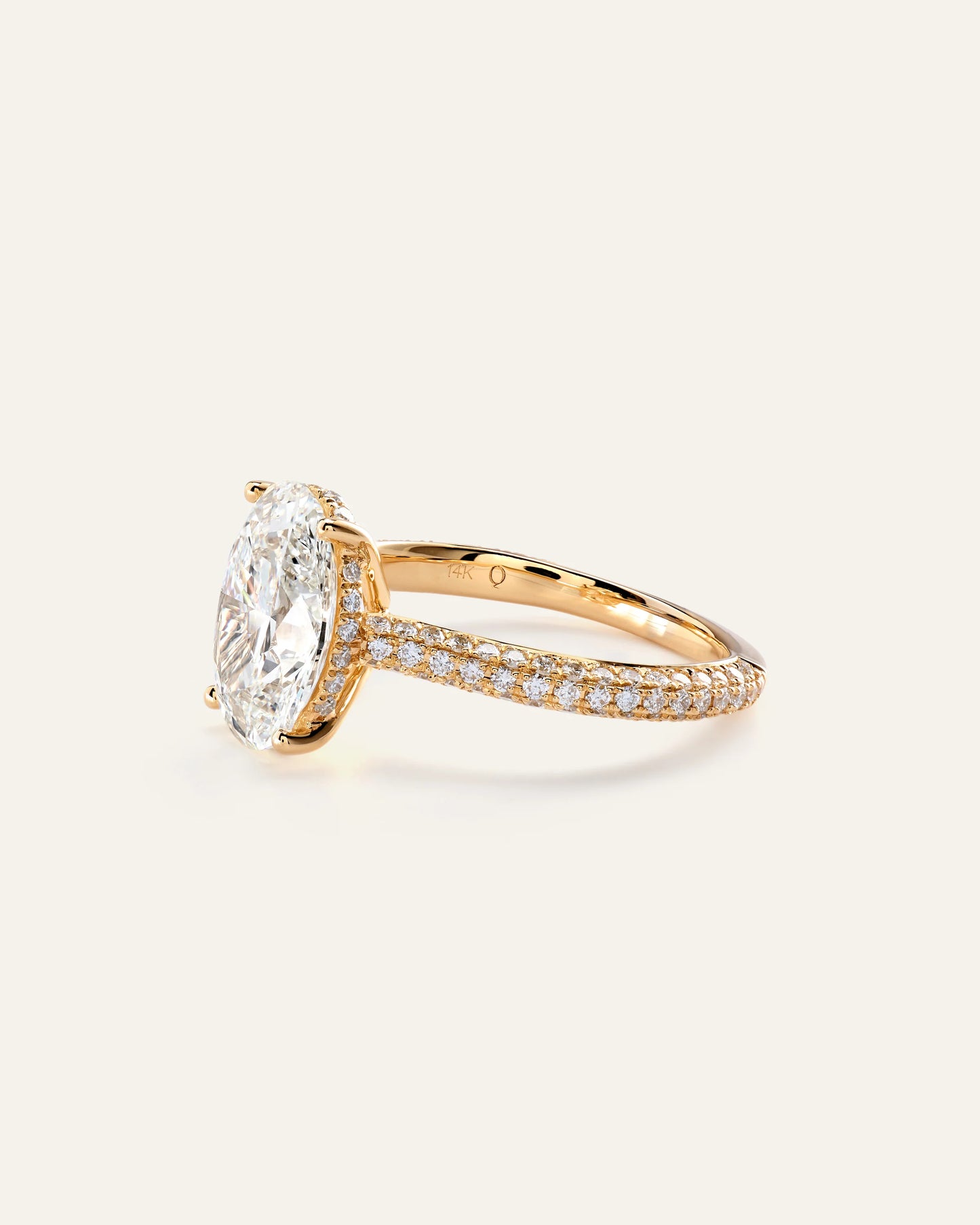 Lab Grown Diamond Oval Pave Cathedral Engagement Ring - 3ct - 4 / Yellow Gold