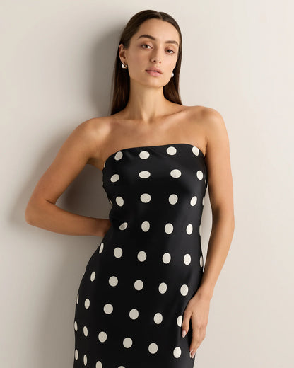 100% Washable Silk Strapless Midi Dress - XS / Hot Fudge