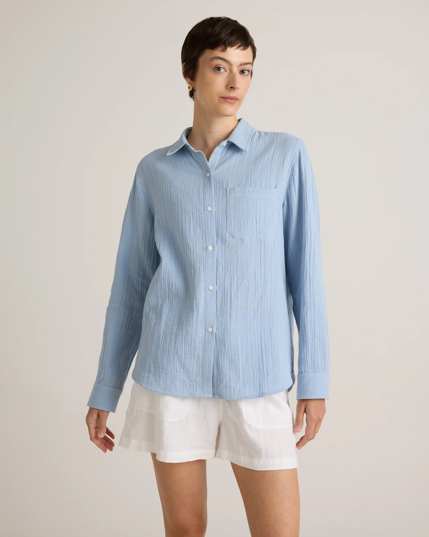 100% Organic Cotton Gauze Long Sleeve Shirt - XS / Khaki Gingham
