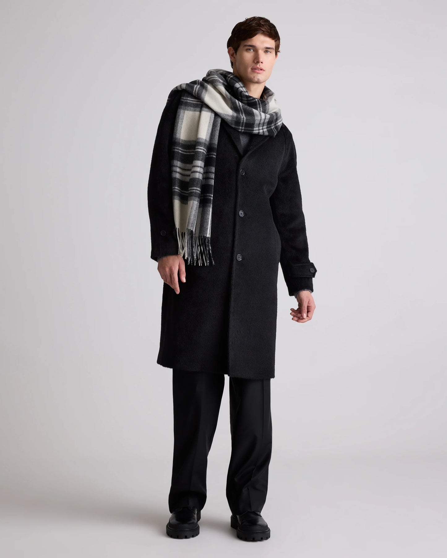Mongolian Cashmere Tartan Scarf - One Size / Neutral Tartan