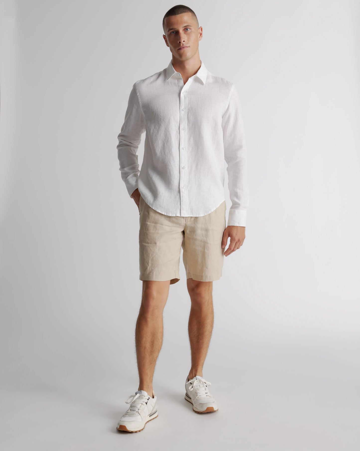 100% European Linen Relaxed Long Sleeve Shirt - XS / Flax